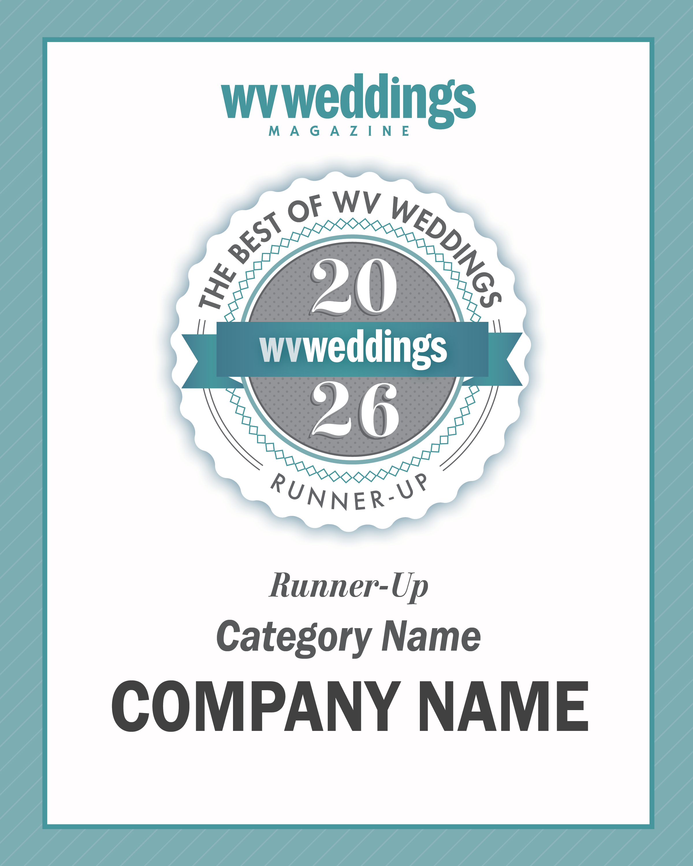 Best of WV Weddings 2026 Customized Winner Plaque