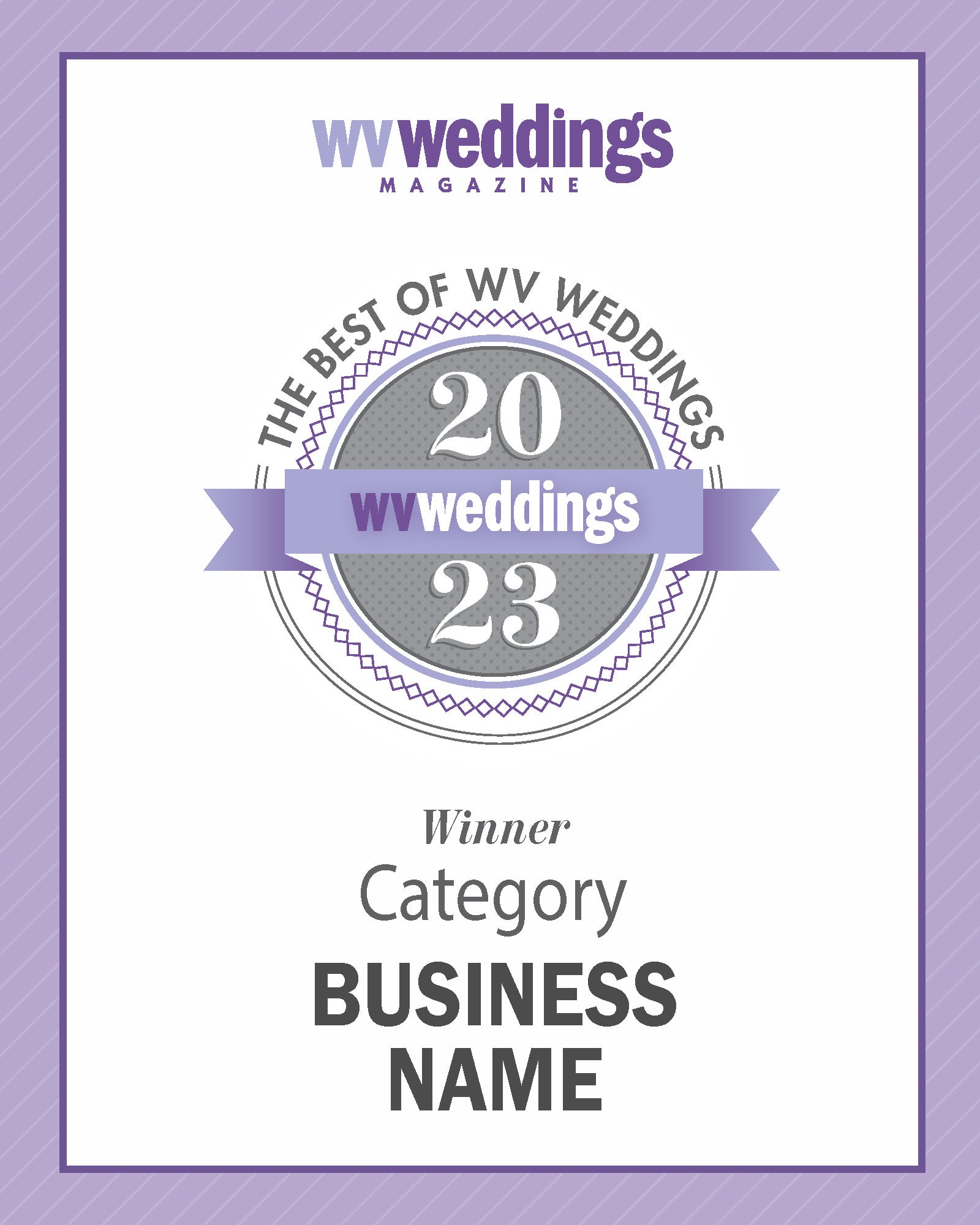 Best of WV Weddings 2023 Customized Winner Plaque